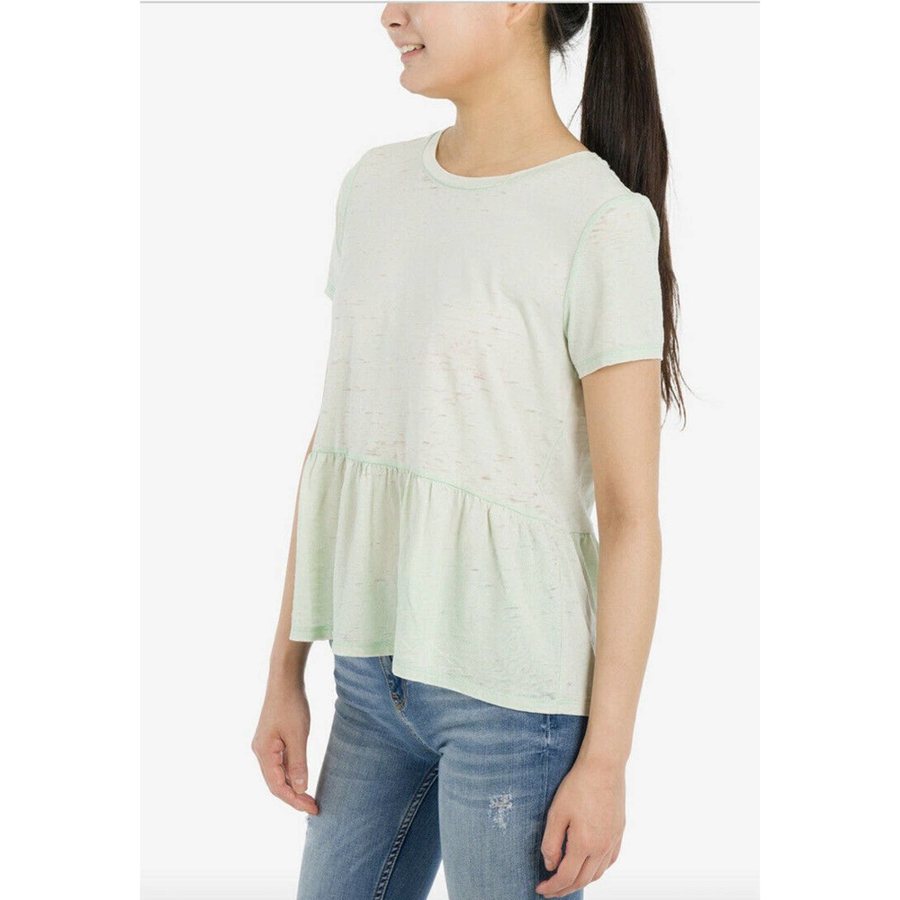 Hippie Rose Juniors' Short Sleeve Peplum-Hem T-Shirts Bright Green L, $29 NWT